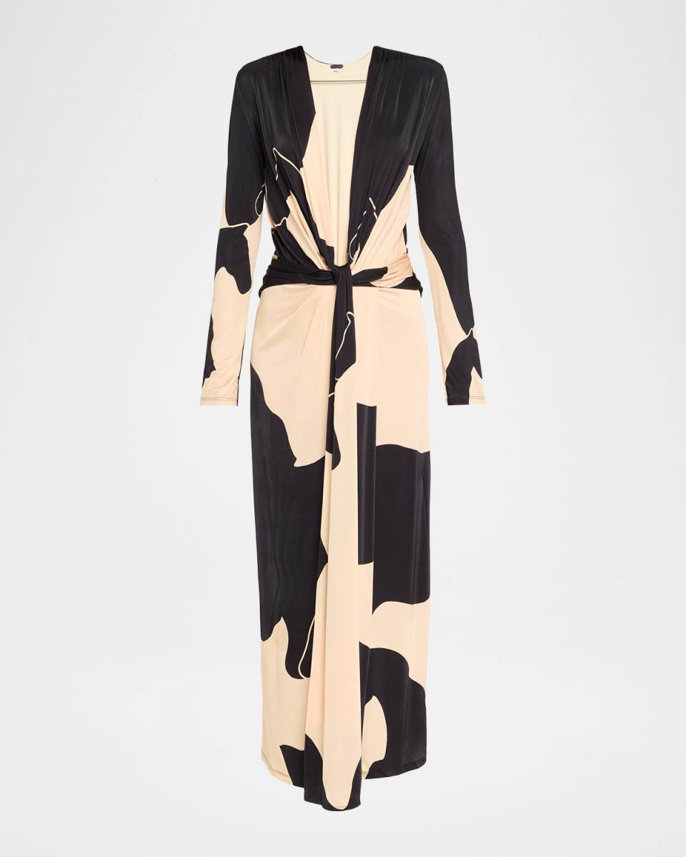 Oasis Plunging Long-Sleeve Ankle Dress